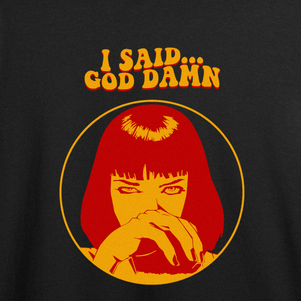 Оверсайз футболка з принтом "I said god damn" Кримінальне чтиво | XS | Чорний 1011693675-6380-663-778 фото