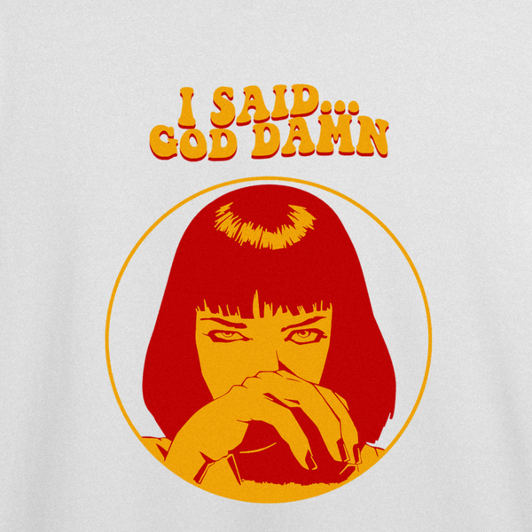 Футболка з принтом "I said god damn" Кримінальне чтиво | XS | Білий 1011693675-7157 фото