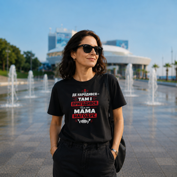 Футболка с принтом "Там хоть мама накормит" из Одессы с любовью 1018538192 фото