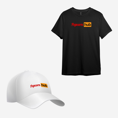 Чорна футболка та біла кепка з принтом "Popcorn HUB" 10635774901 фото